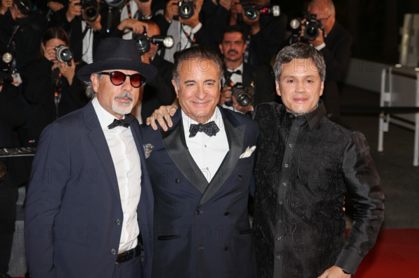 Paul Soriano, Andy García, and Jai Stefan attend the "Diamond" screening during the 79th annual Cannes Film Festival at Palais des Festivals on May 19, 2026 in Cannes, France.