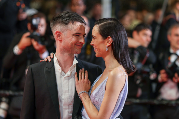 Tom Sturridge and Alexa Chung (in Christian Dior) depart the "The Man I Love" screening during the 79th annual Cannes Film Festival at Palais des Festivals on May 20, 2026 in Cannes, France.