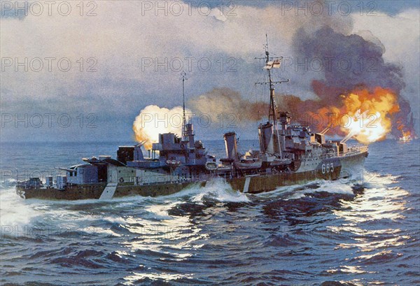 Canadian destroyer "Haïda"  in action, April 29, 1944.