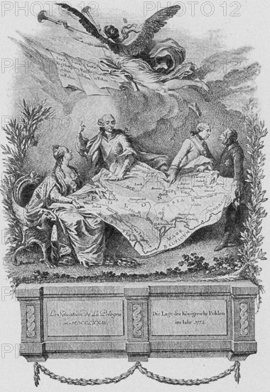 Satirical panorama depicting the dividing-up of Poland between Russia, Austria and Prussia