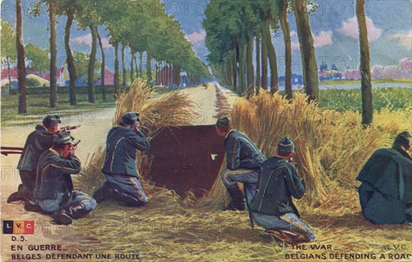 Belgians defending a road during the First World War.