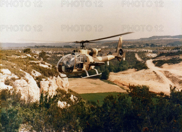 French Aérospatiale SA-342 Gazelle helicopter equipped with missiles.