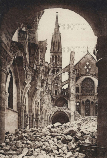 St. Remy of Reims' basilica after the bombings of 1918