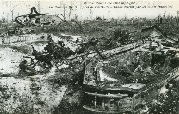 WWI: German tanks destroyed by French mines