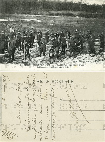 French soldiers installing barbed wire