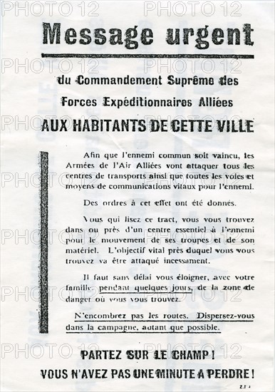 Tract d'évacuation de la population durant la seconde guerre mondiale