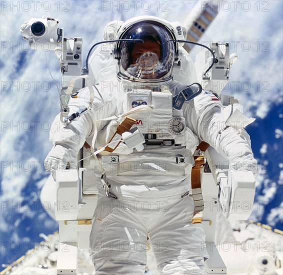 Robert L. Stewart during an extravehicular activity, 1984