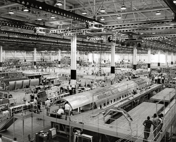 Douglas Aircraft Company assembly line in 1958