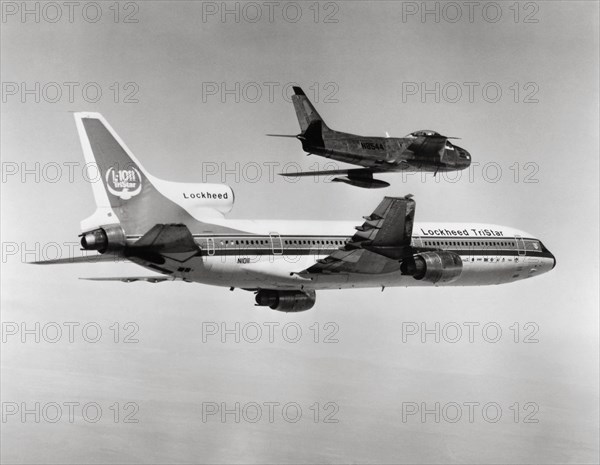 Lockheed L-1011 TriStar and F-86 Sabre fighter, 1976