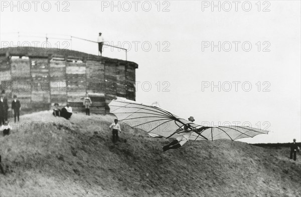 Otto Lilienthal on a test flight in 1893