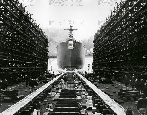 Lancement d'un Liberty Ship en 1942