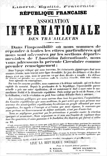 Affiche de l'Association internationale des travailleurs