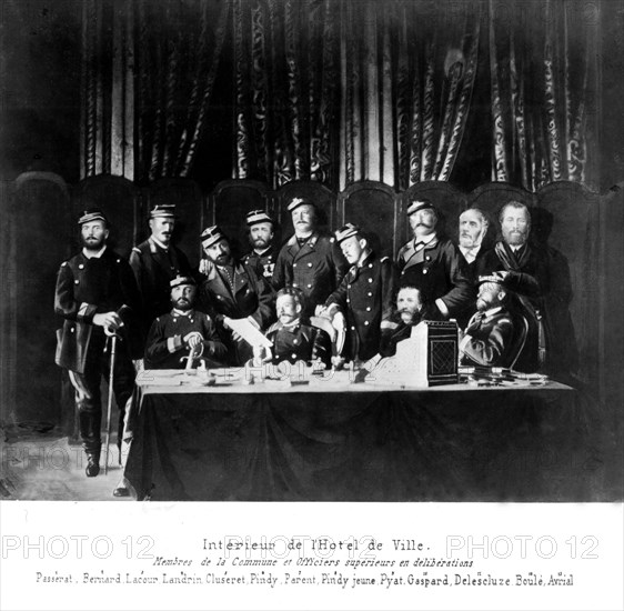 Inside of the Townhall: members of the Commune and officers