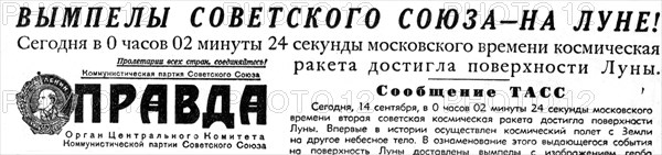 Manchette sur 8 colonnes de la "Pravda"