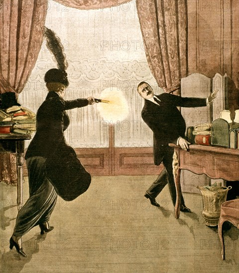 Mrs. Caillaux, shooting at the manager of the Figaro, Mr. Gaston Calmette.
