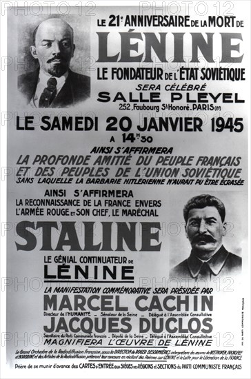 Affiche du Parti communiste français pour le 21e anniversaire de la mort de Lénine