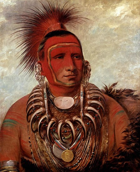 Catlin. The Yoway warrior Little Wolf (North American redskin)