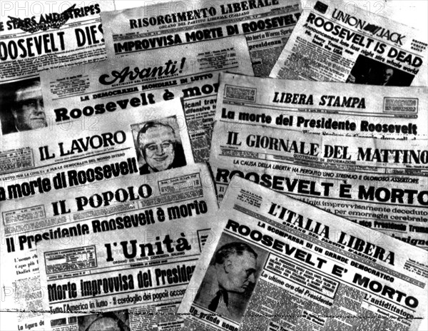 Italian newspapers announcing the death of President Roosevelt