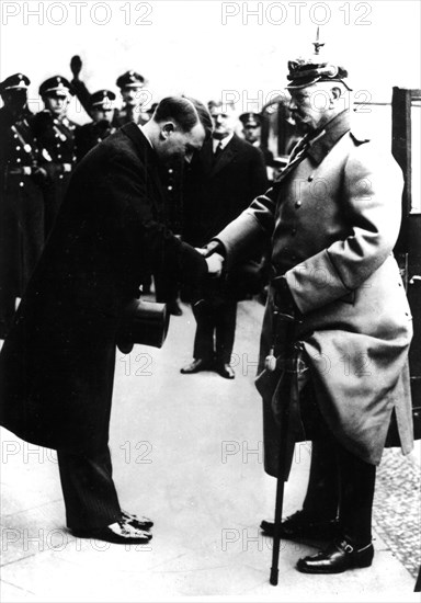 Hitler receiving Marshal Hindenburg during a Nazi reception