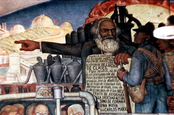Rivera, Karl Marx talking to Latin American people