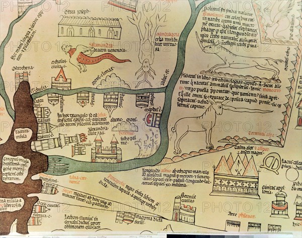 Hereford mappa mundi. Detail of the Nile delta