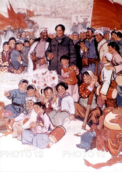 Affiche de propagande, Mao Zedong et les paysans