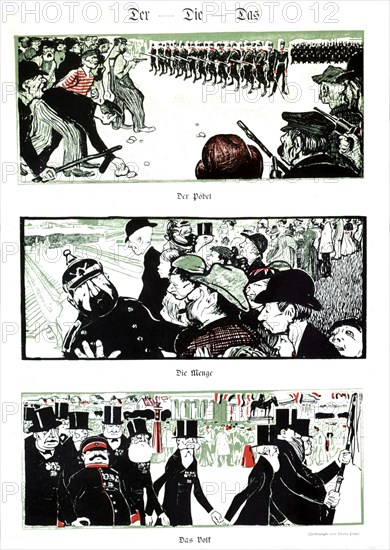 Satirical cartoon against social unrest, the mob, the lower classes