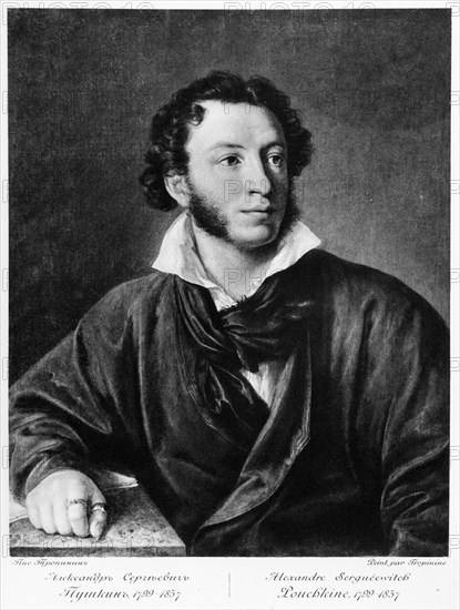 Engraving by Tropinin, Portrait of Alexander Pushkin