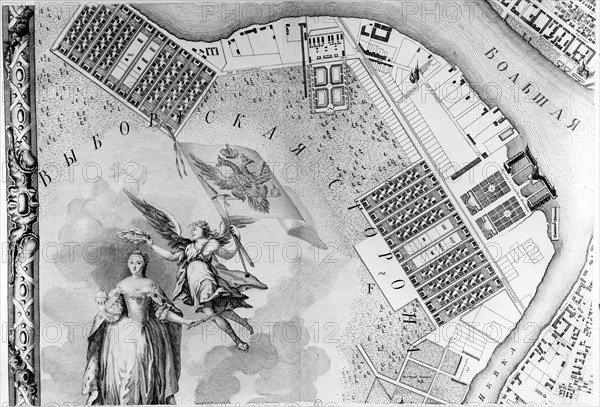 St-Petersburg, Catherine of Russia painted on a map of St-Petersburg
