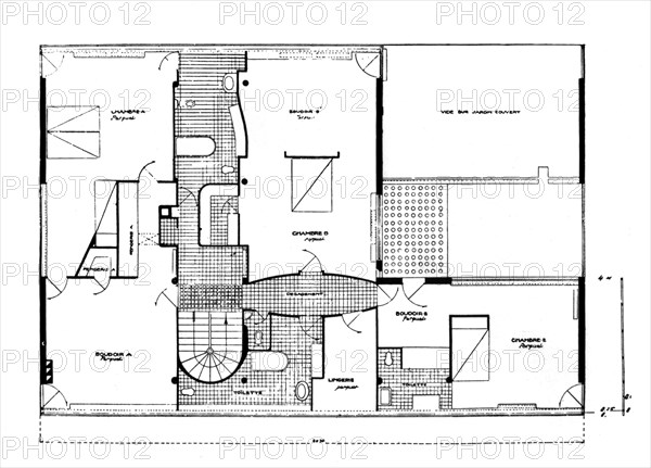Villa by Le Corbusier in Garches, France, blueprint of the 2nd floor