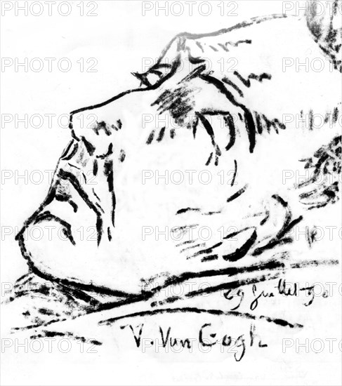 Dessin du Dr Gachet. Portrait de Van Gogh sur son lit de mort