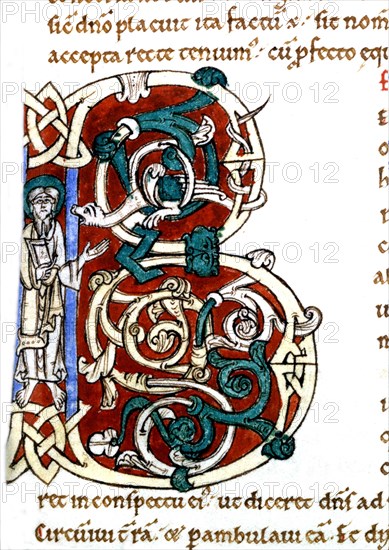 Manuscript, 'Moralia in Job'. St. Gregory the Great in the B initial