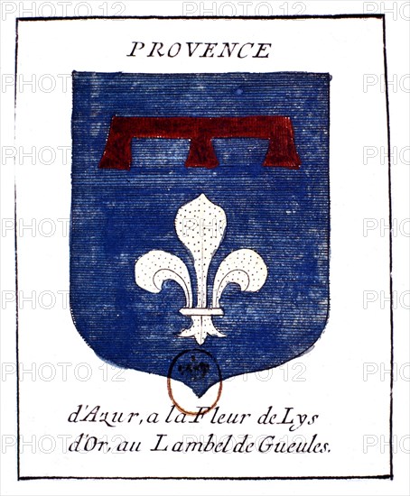 Blason de la Provence d'Azur, à la fleur de lys d'or, au Lambel de Gueules