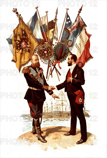 Alexander III shaking hands with the President of the French Republic