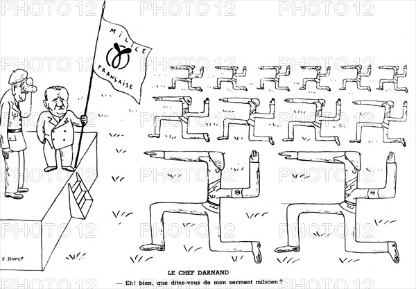 Caricature de Sennep contre Darnand, le chef de la milice