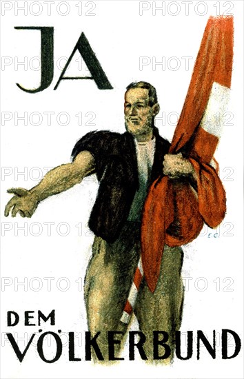 Carte postale de propagande en faveur de l'adhésion de la Suisse à la S.D.N.