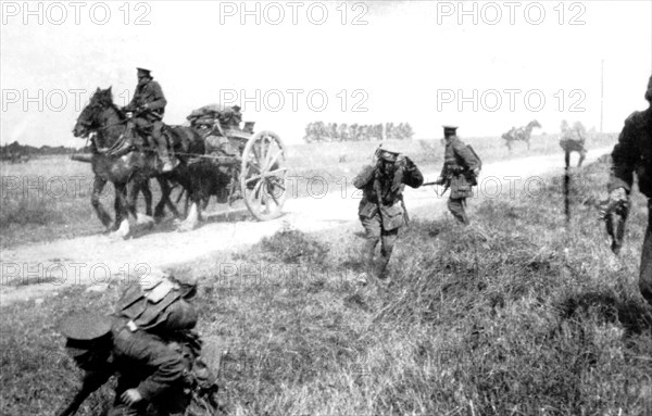 First line of transport being attacked by a German shell in Signy Signets