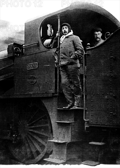 Mr Rene Besnard, deputy of the railways, on a train to learn more about the working conditions