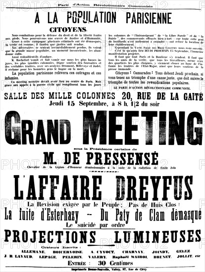 Affiche pro-dreyfusarde appelant à un meeting.