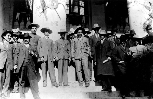 Mexican revolution. General Villa and ex-governor Char, on the staircase of the Federal Palace.