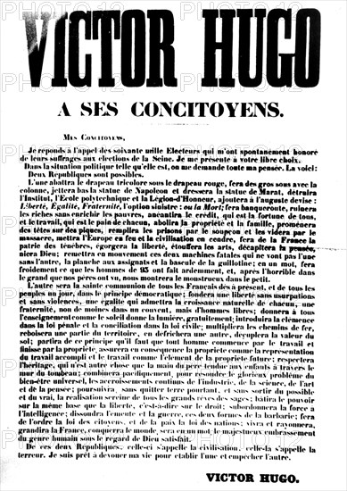 Affiche pour l'élection de Victor Hugo (1802-1885)