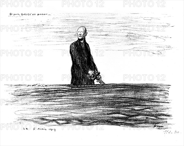 Caricature by Jean-Louis Forain (1852-1931). "And then, someone appears..."