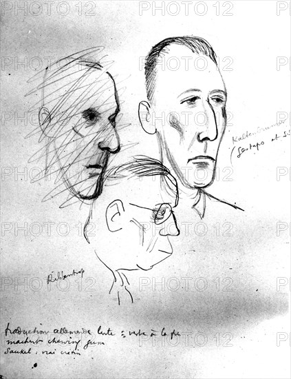 Jean Oberle. Drawings from the Nuremberg Trials. Ribbentrop and Kaltenbrunner