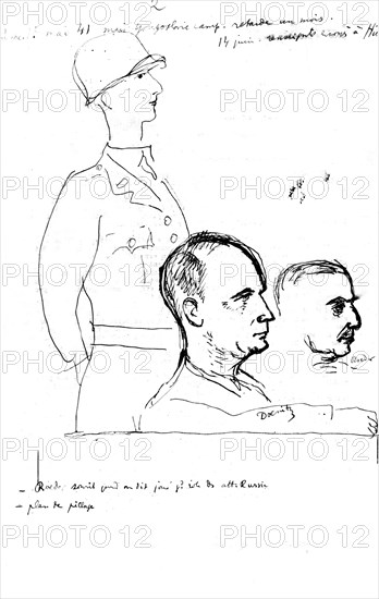 Raeder et Doenitz. Dessin exécuté pendant le procès de Nuremberg.