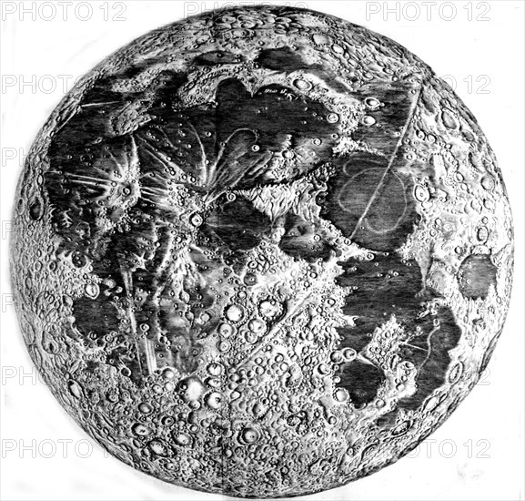 Map of the Moon. Engraving by Cl. Mellan (1598-1688)