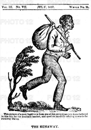 The Runaway. Wooden engraving used on handbills offering rewards to those who found fugitive slaves