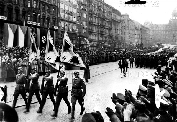 Annexation of Czechoslovakia by Germany. Prague. Parade of German troops