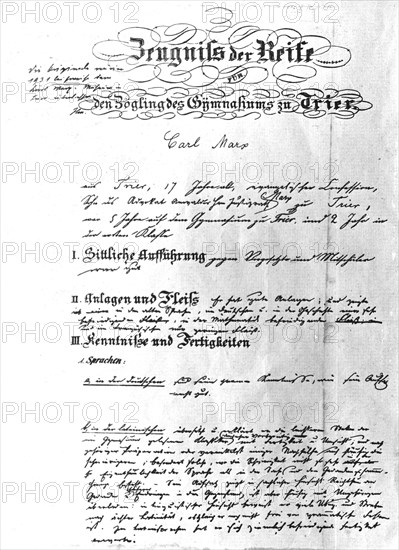 Certificat de fin d'étude de Karl Marx