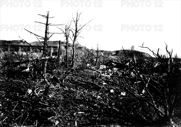 In the surroundings of the Fortress of Verve, the landscape is devastated, 1916
