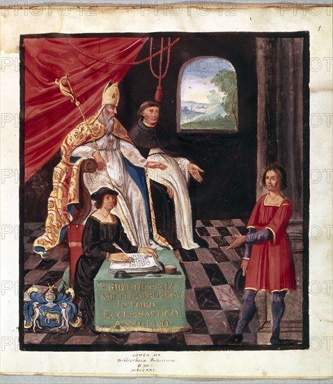 Trial of Gilles de Rais, with bishop Jean de Malestroit, 1440